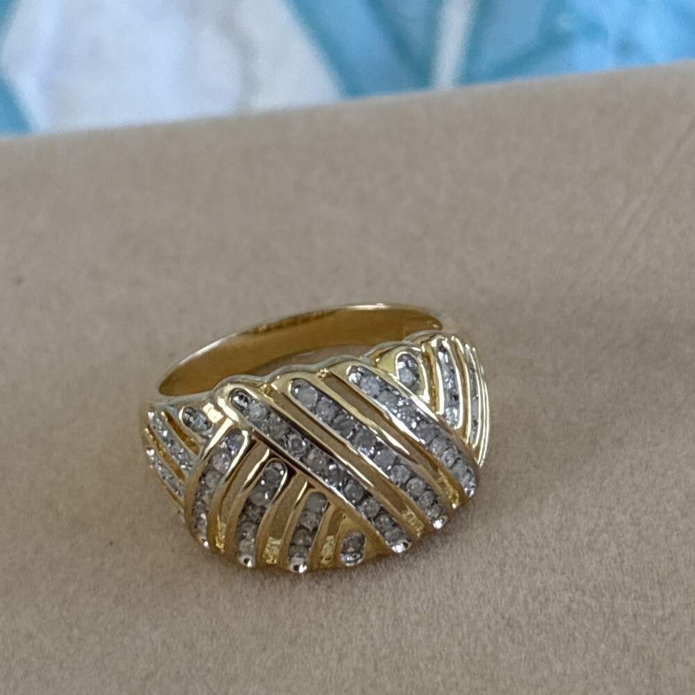 1/2 tcw Gold over Sterling Silver Genuine Diamond Dome Ring Channel Set Size 7 - Picture 2 of 13